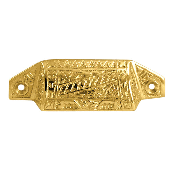 4 1/8 Inch Overall (3 1/2 Inch C-C) Solid Brass Eastlake Bin or Cup Pull (Several Finishes Available)