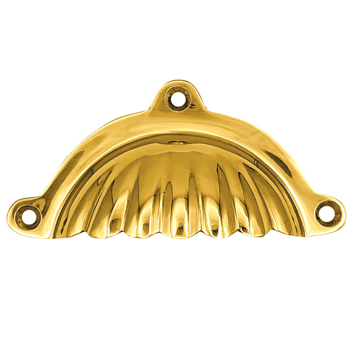 4 Inch Overall (3 1/2 Inch C-C) Solid Brass Scalloped Style Cup Pull (Several Finishes Available)