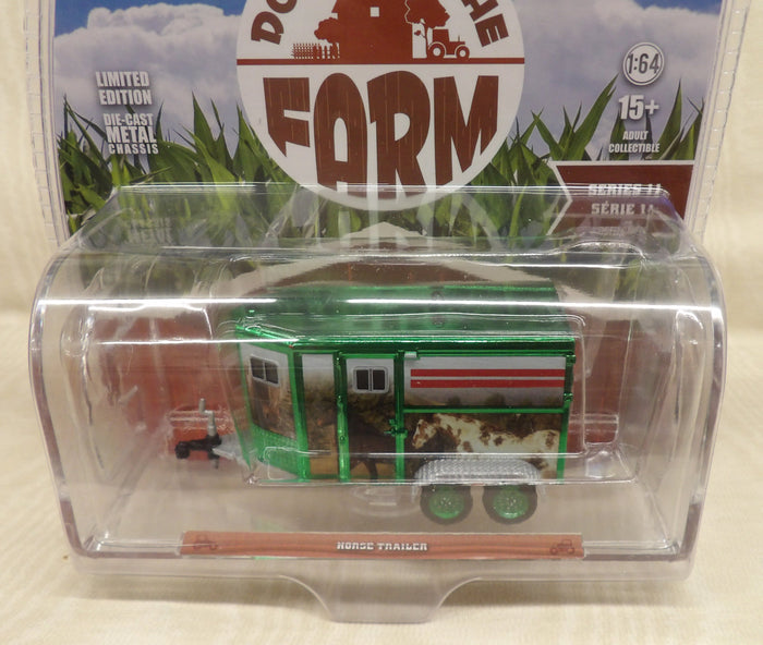 #48110-FG 1/64 Horse Trailer with Custom Horse Wrap - Green Machines Chase Version