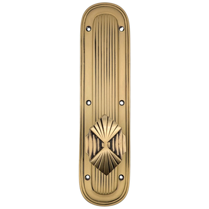 Art Deco Lined Backplate Door Set with Art Deco Fanfare Door Knobs (Several Finishes Available)