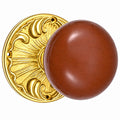 Brown Porcelain Door Knob Set with Romanesque Rosette (Several Finishes Available)