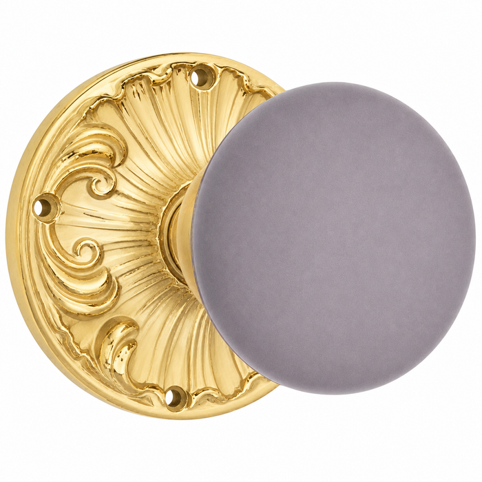 Grey Porcelain Door Knob Set with Romanesque Rosette (Several Finishes Available)
