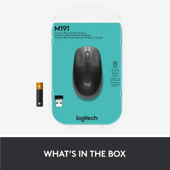 LOGITECH M191 Full-size wireless mouse - MID GREY - PakByte Computers
