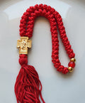 Mount Athos Waxed Prayer Rope with 50 Knots, Metal Cross & Tassel – Red
