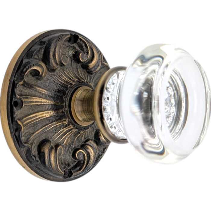 Romanesque Rosette Door Knob Set with Round Crystal Door Knobs (Several Finishes Available)