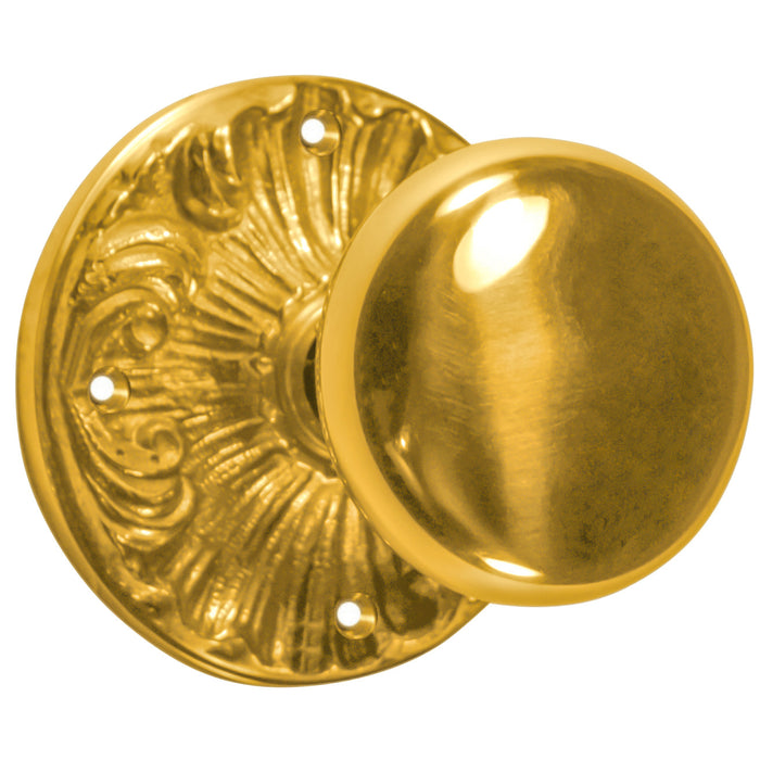 Romanesque Rosette Door Set with Round Brass Door Knobs (Several Finishes Available)