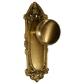 Round Solid Brass Doorknob with Ornate Victorian Backplate (Several Finishes Available)