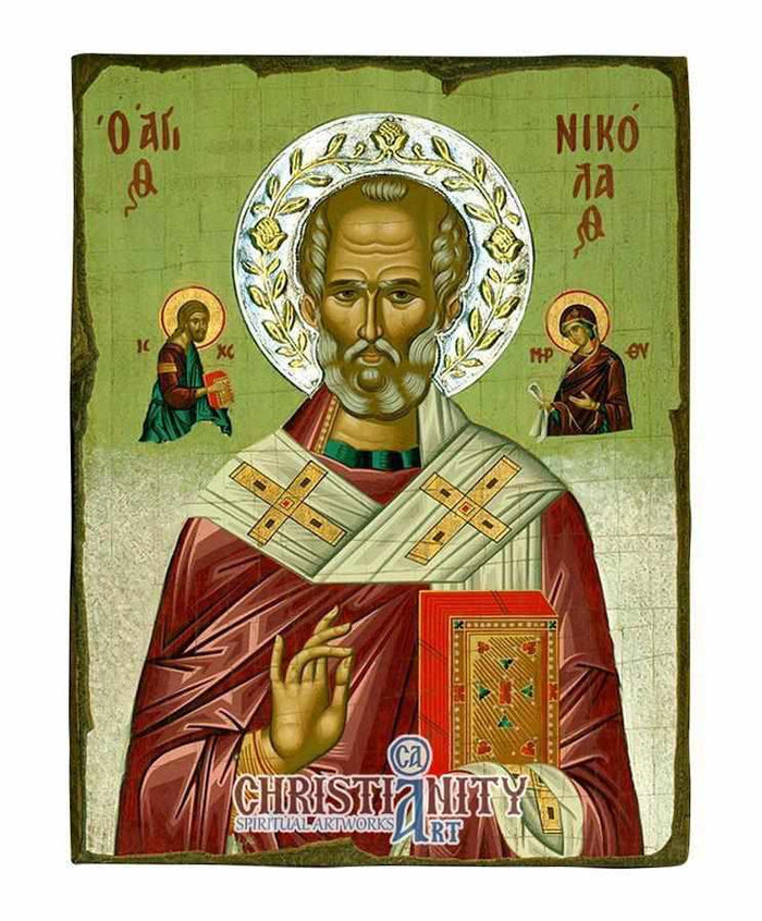 Saint Nicolaos (Aged - Silver Halo Icon - SWS Series)-Christianity Art