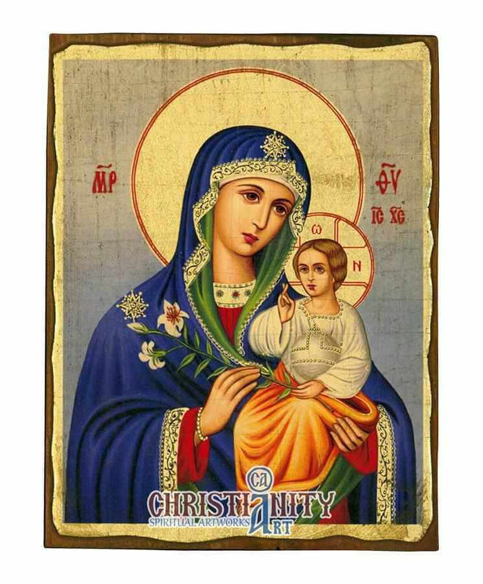 Set of 2 – Jesus Christ from Kazan & Virgin Mary Eternal Bloom Orthodox Icons – Aged