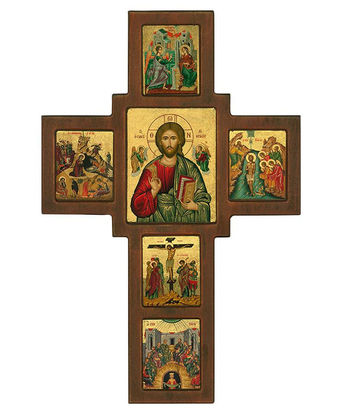 Set of 2 – Wooden Blessing Cross of Jesus Christ & Mount Athos Prayer Rope