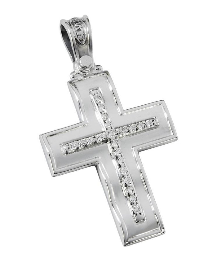 Silver 925 Cross Rhodium Coated with Cubic Zirconia-Christianity Art