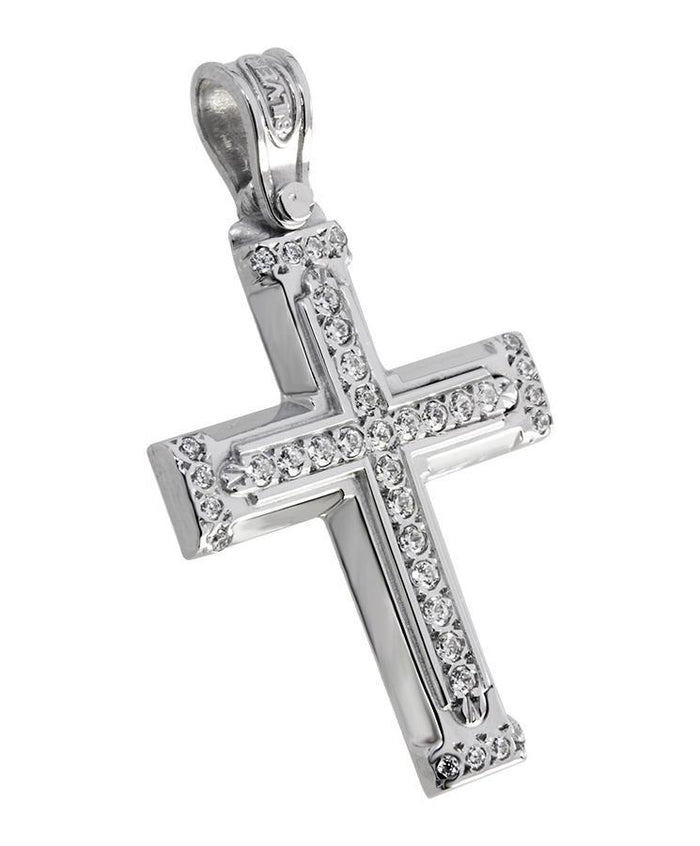 Silver 925 Cross Rhodium Coated with Cubic Zirconia-Christianity Art