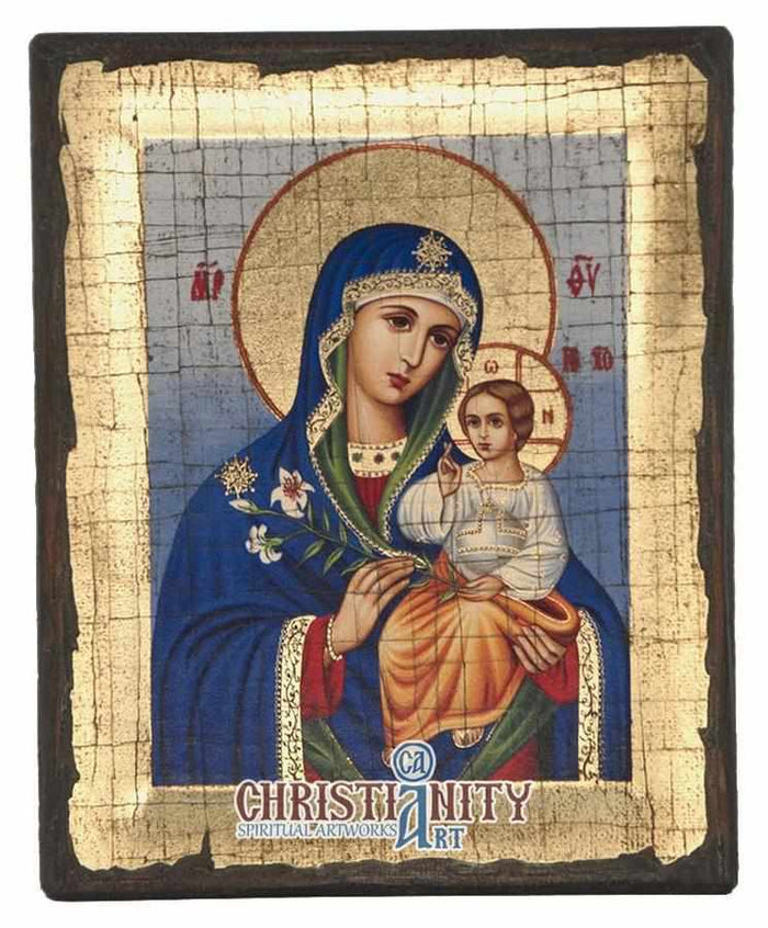 Virgin Mary - Eternal Bloom (Engraved old - looking icon - S-EW Series)-Christianity Art