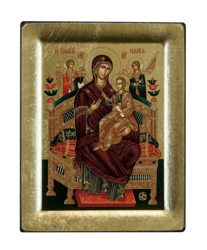 Virgin Mary Pantanassa - Wooden icon in canvas with gold background on carved wood - Mount Athos