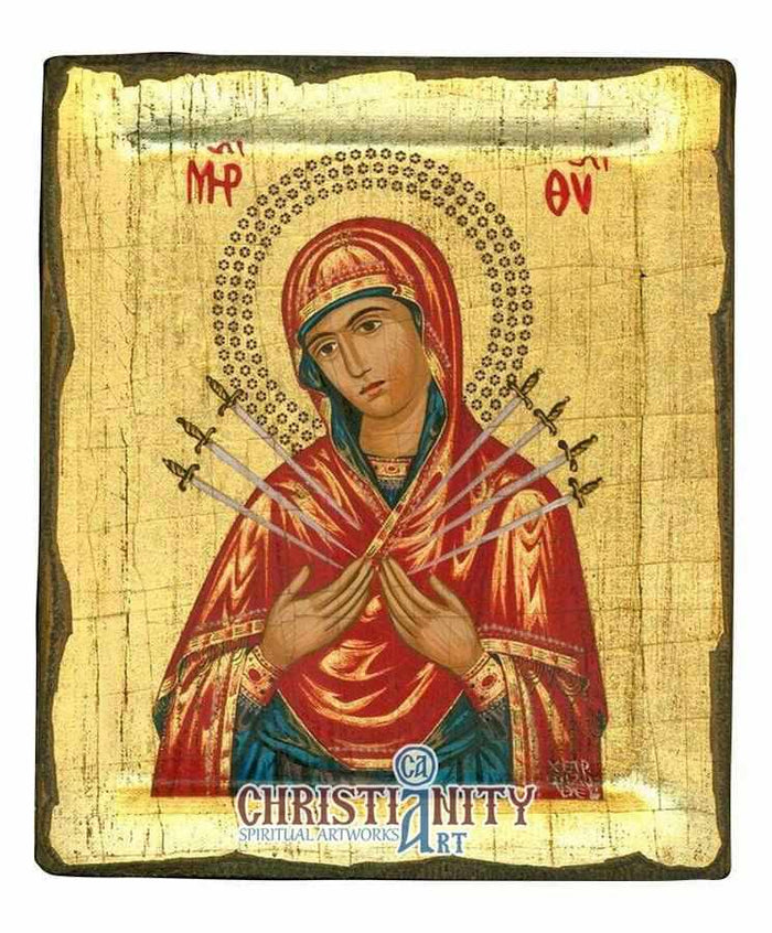Virgin Mary with 7 Swords (100% Handpainted Icon - P Series)-Christianity Art