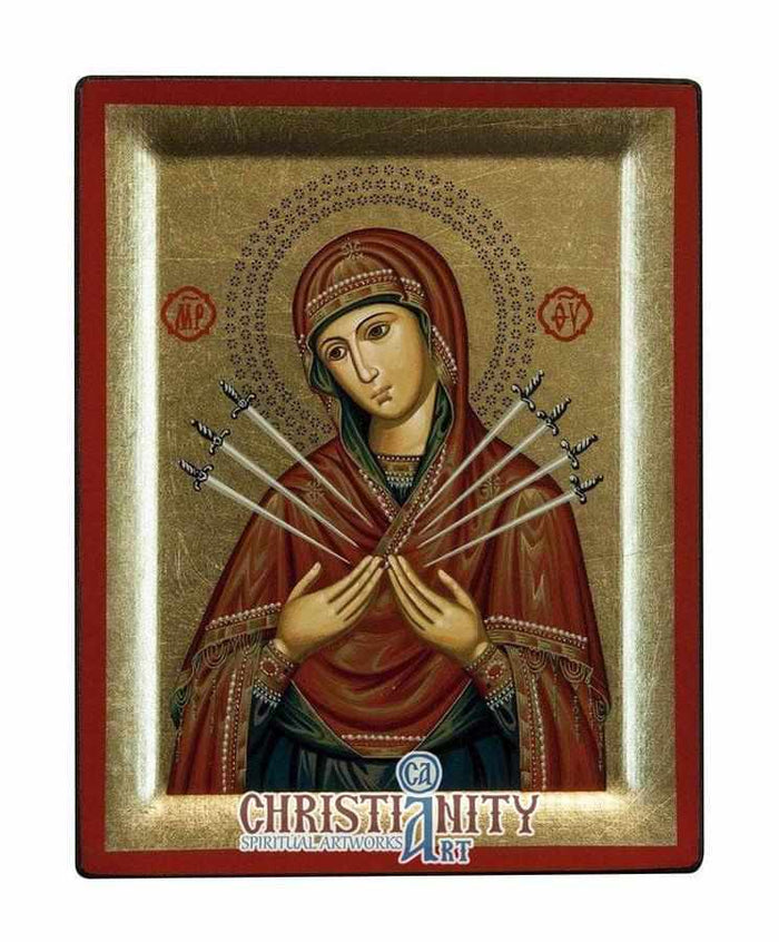 Virgin Mary with 7 Swords (Engraved icon - S Series)-Christianity Art