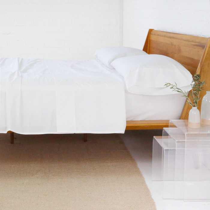 White Cotton Percale Sheet Set by Pom Pom at Home